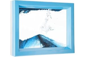 FUNJIA Moving Sand Art Picture, 3D Deep Sea Sandscape in Motion Display, Flowing Sand Art Decor for Sensory Calming Fidget, Desktop Home Office Work Decor (Blue)