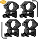 GoldCam 1'' Scope Rings, 2Pcs High Profile + 2Pcs Medium Profile 1 Inch Scope Mount Rings for Picatinny/Weaver Rail - Pack of 4