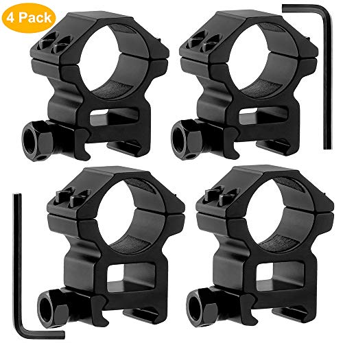 GoldCam 1'' Scope Rings, 2Pcs High Profile + 2Pcs Medium Profile 1 Inch Scope Mount Rings for Picatinny/Weaver Rail - Pack of 4