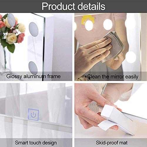 Dimmable Lighted Bathroom Mirror for Wall with 3 Color Changing, Hollywood Vanity Mirror with Lights, Frameless Makeup Mirror for Bathroom Bedroom Vanity, Wall Mounted or Tabletop (19.69" x 16.93")