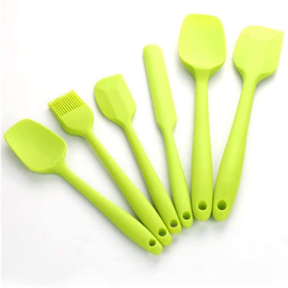 JJA Cooking Spatula for Cooking, Mixing Non Stick Cookware Set of 6 Kitchen Utensils Accessories Silicone Strong, Flexible & Heat Resistant, Kitchen Gadgets (Green)