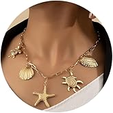 Gold Chic Charm Necklace for Women With White Pearl Square Pendant Adjustable Retro Boho Beach Style Trendy Summer Shell Pearl Coin Paperclip Chain Necklaces Jewelry for Women