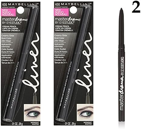 (PACK OF 2) - VALUE PACK! - Maybelline New York Eye Studio Master Drama Cream Pencil Liner, 400 Midnight Master, 0.01 Ounce