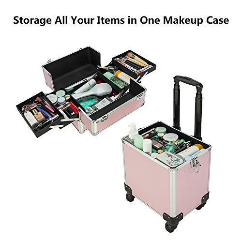 mefeir 4 in 1 Rolling Makeup Train Case, Aluminum Makeup Travel