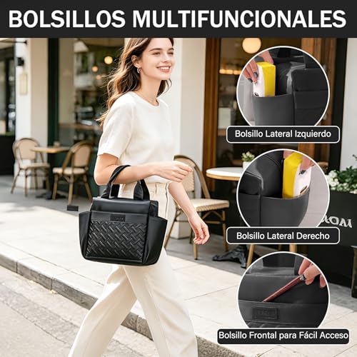 ZZBIFRJ Loncheras Térmica para Mujer, Bolsa de Almuerzo de Gran Capacidad con Cristales Hielo y Cubiertos, Aislamiento Portátil Ideal para el Trabajo, Playa, Camping