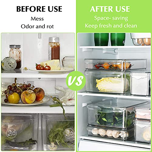 Wuudi Kühlschrank Organizer 4er Set mit Abdeckung, Hochwertig Speisekammer Vorratsbehälter mit Griff, Durchsichtig Aufbewahrungsbox Organizer für Kühlschrank, Schränke -BPA Frei