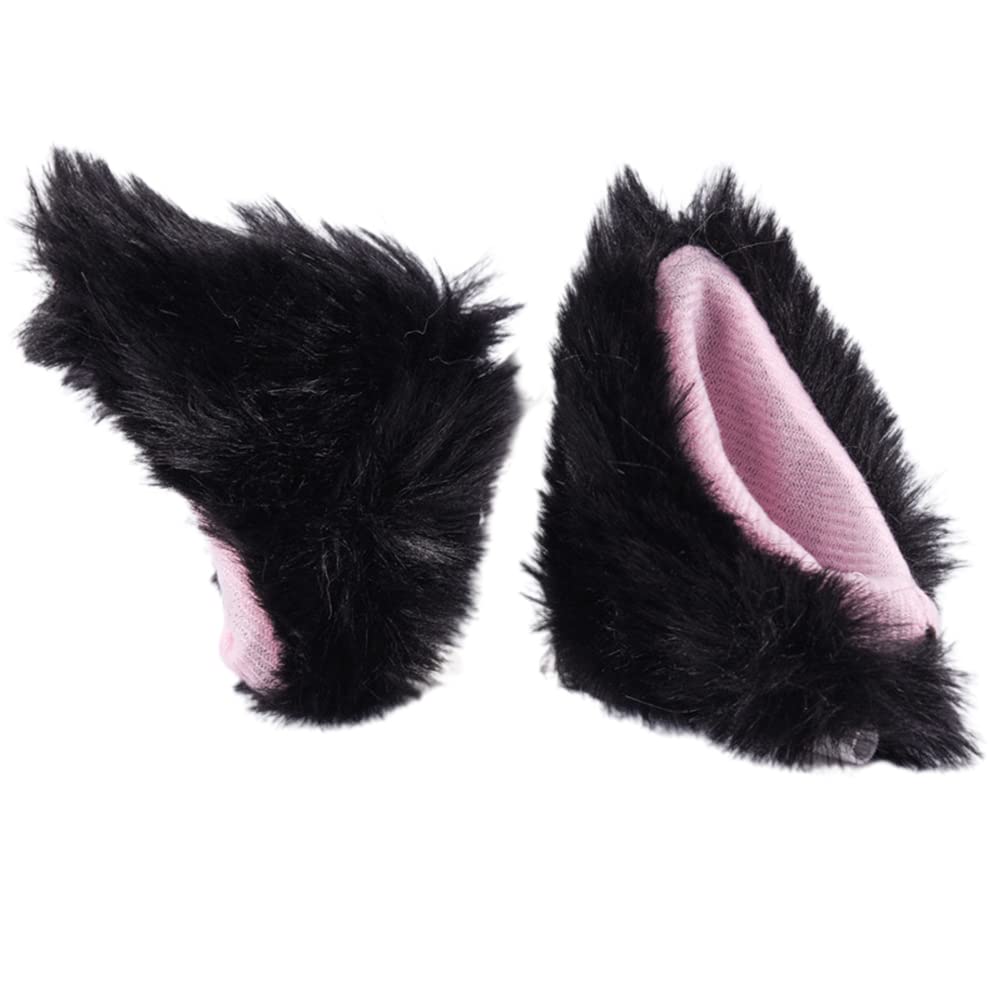 Tianbi Women's 2Pcs Plush Cat Ears, Hair Clips Hairpins Headwear, Cute Helmet Accessories for Bicycle, Ski, Motorcycle, Snowboard Helmets (Helmet Not Included, Black)