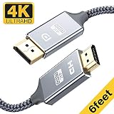 Capshi DisplayPort to HDMI Cable - 6 Ft 4K UHD Nylon Braided Gold-Plated DP-to-HDMI Unidirectional Cord DP to HDMI Male Chords Display Port to HDTV Monitor Video Connector DP to HDMI Ports Adapter