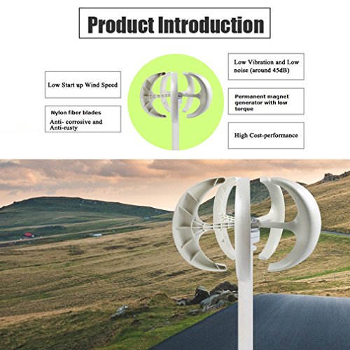 Coldcedar 2018 Upgrade Wind Turbine Generator Kit of 5 Blades 400 Watt 12V | High Efficienc Lantern Vertical Wind Generator Kit for Home and Business Power Supplementation -90 x 90 x 60 cm (white)