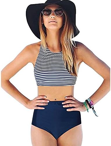 Tankini Set for Women, Xinxinyu 2 Pieces High Waist Bikini Swimsuit Padded High Neck Bathing Suit Swimwear
