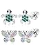 ORAZIO 2 Pairs Stainless Steel Turtle Earrings for Girls Women Butterfly Stud Earrings Screwback Silver Tone (A:Tortoise and Color Butterfly)