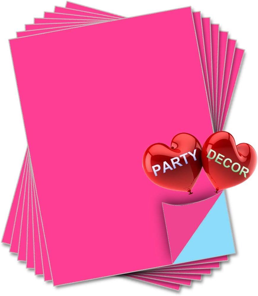 Hot Pink Self Adhesive Gloss Vinyl Sheet - A4 - Pack of 10 - Perfect for Hobby & Craft by PARTY DECOR, 210x297 mm