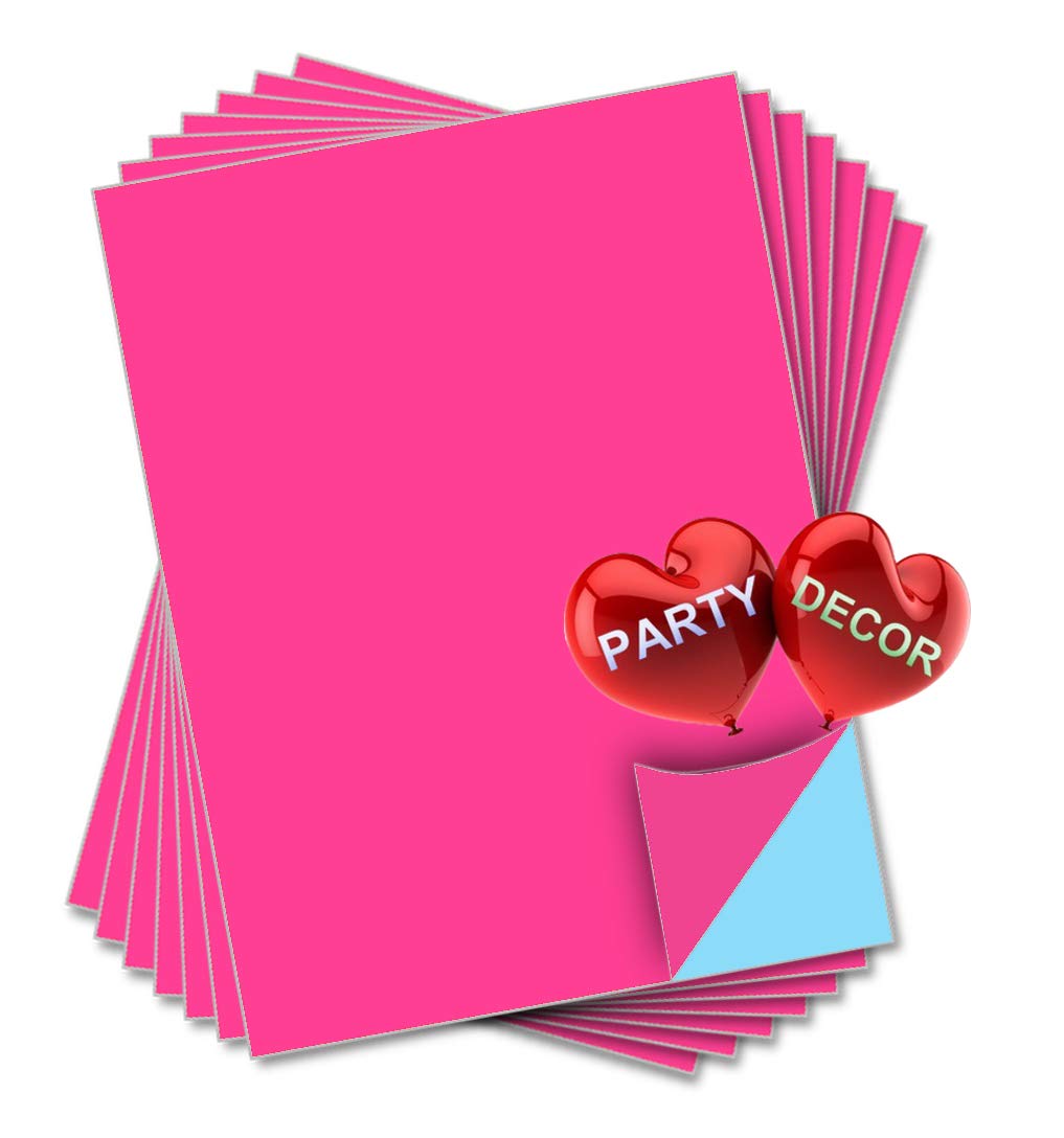 Hot Pink Self Adhesive Gloss Vinyl Sheet - A4 - Pack of 10 - Perfect for Hobby & Craft by PARTY DECOR