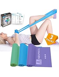 A AZURELIFE Resistance Bands Set, 3 Pack Professional Non-Latex 5 ft. Long Elastic Stretch Bands, 3 Color-Coded Progressive Exercise Bands for Physical Therapy, Yoga, Pilates, Rehab, Home Workout