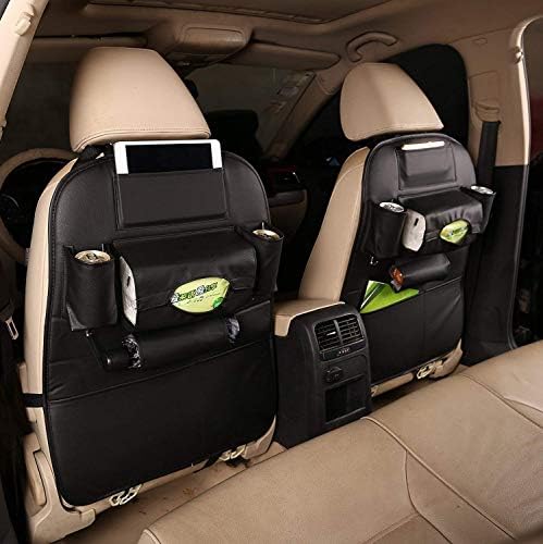 JAuto Pu Leather Car Seat Back Organizer Seat Back Kick Protectors for Kids, Storage Bottles, Tissue Box, Toys(1 Pack Black)