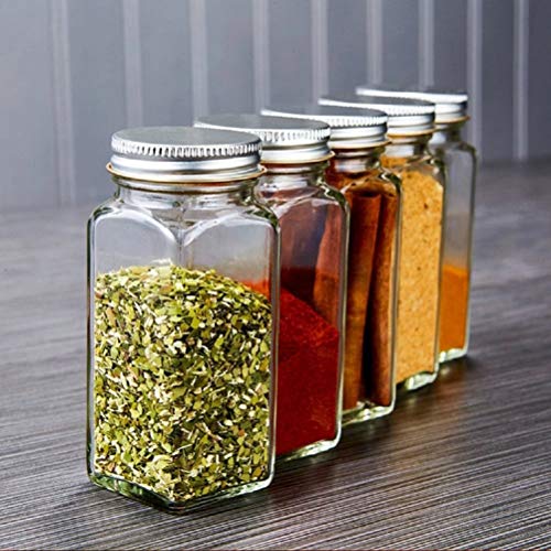 Tebery 12 Pack Spice Jars Bottles 4oz Glass Spice Jars with Silver Metal Lids, Shaker Tops, Wide