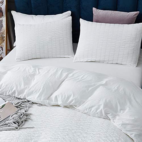 White Seersucker Duvet Cover King Size, 100 Soft Washed Microfiber 3