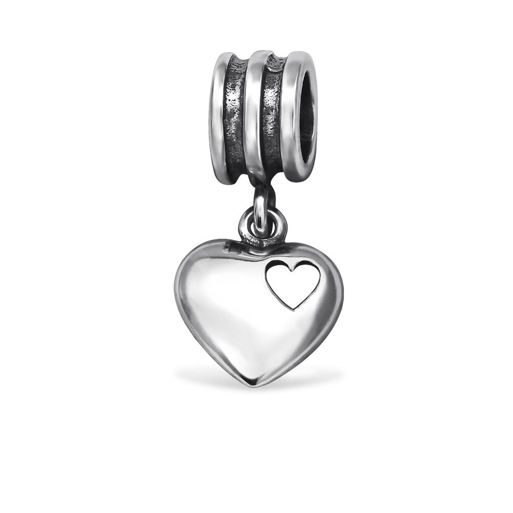 The Rose & Silver Company Women 925 Sterling Silver Dangling Heart Bead Charm