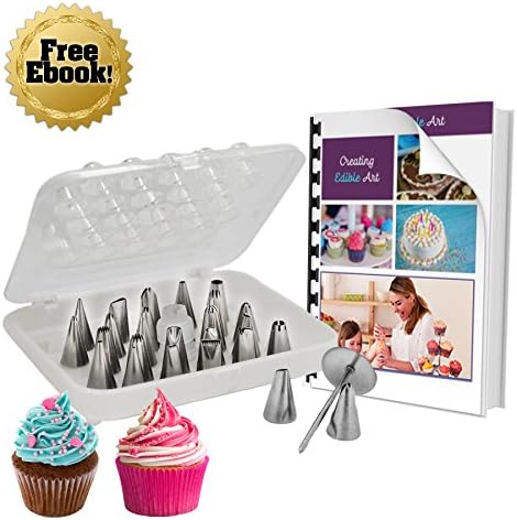 Cake Decorating Kit by Baking Partners - White - Professional 26 Piece Numbered Piping Tip Set - Comes With Reusable Coupler and Flower Nail. Includes Free Ebook and Picture Guide!