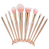 Iskas 10pcs Mermaid Makeup Brush Set Soft Nylon Bristles Beauty Brushes Kit Foundation Blending Blush Concealer Contour Cosmetic Tools - Champagne