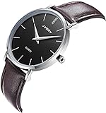 SINOBI Ultra Thin Minimalist Genuine Leather Strap Stainless Steel Mens Watch Unisex Wrist Watch (Black Dial&Genuine Strap)