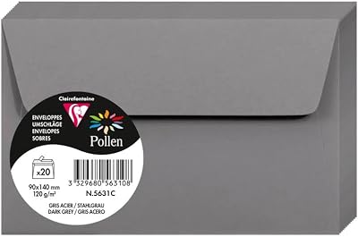 Clairefontaine 5631C Pack of 20 Self-Adhesive Envelopes 9x14cm Dark Grey
