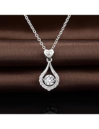 Dancing Corazón Collar con Colgante, Plata Esterlina Collar De Diamantes, Super Twinkling Dancing lágrima Circonita Cúbica Colgante de Lágrima, Forever Love You con forma de corazón colgante de