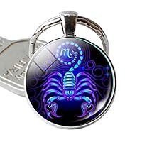 12 Constellation Zodiac Sign Round Glass Pendant Key Ring Holder Keychain Gift - Scorpio qsbai