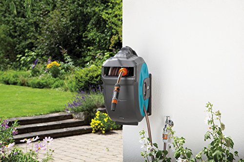 [- GARDENA Wall-Mounted Hose Box 35 roll-up automatic: Swivelling hose reel, 35-m GARDENA high-qual