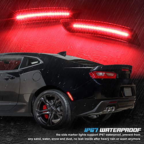 RUXIFEY Smoked Lens LED Side Marker Lights Rear Bumper Sidemarker Reflectors Compatible with 2016 to 2018 Chevy Camaro Red - Pack of 2