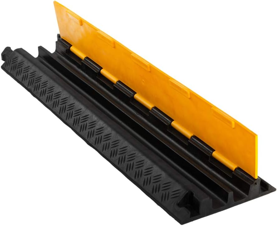 TUFFIOM Durable 2 Channel Rubber Cable Cover Ramp, Supports 44000lbs Capacity, Heavy Duty Cord Protection w/Flip-Open Top,39.4 x 9.8 x 2'' Speed Bump Concealer for Indoor Outdoor Use