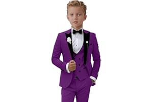 ProPoFol Boys Suit Set 3 Piece Slim Fit Boys Tuxedo Peak Lapel Suits for Kids Formal Prom Blazer Pants Vest with Bowtie