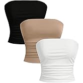 SOLY HUX Women's 3 Piece Ruched Tube Tops Summer Strapless Slim Fit Party Club Crop Tops