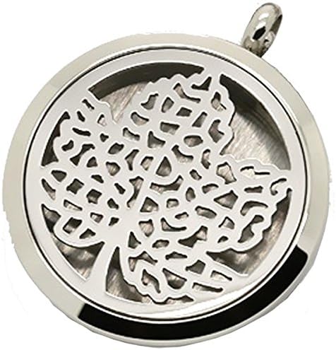 Aromatherapy Essential Oil Diffuser Locket Pendant (30 mm) with Necklace and Pads, Hypo-allergenic 316L Stainless Steel, Single Leaf, Round, Gift Set