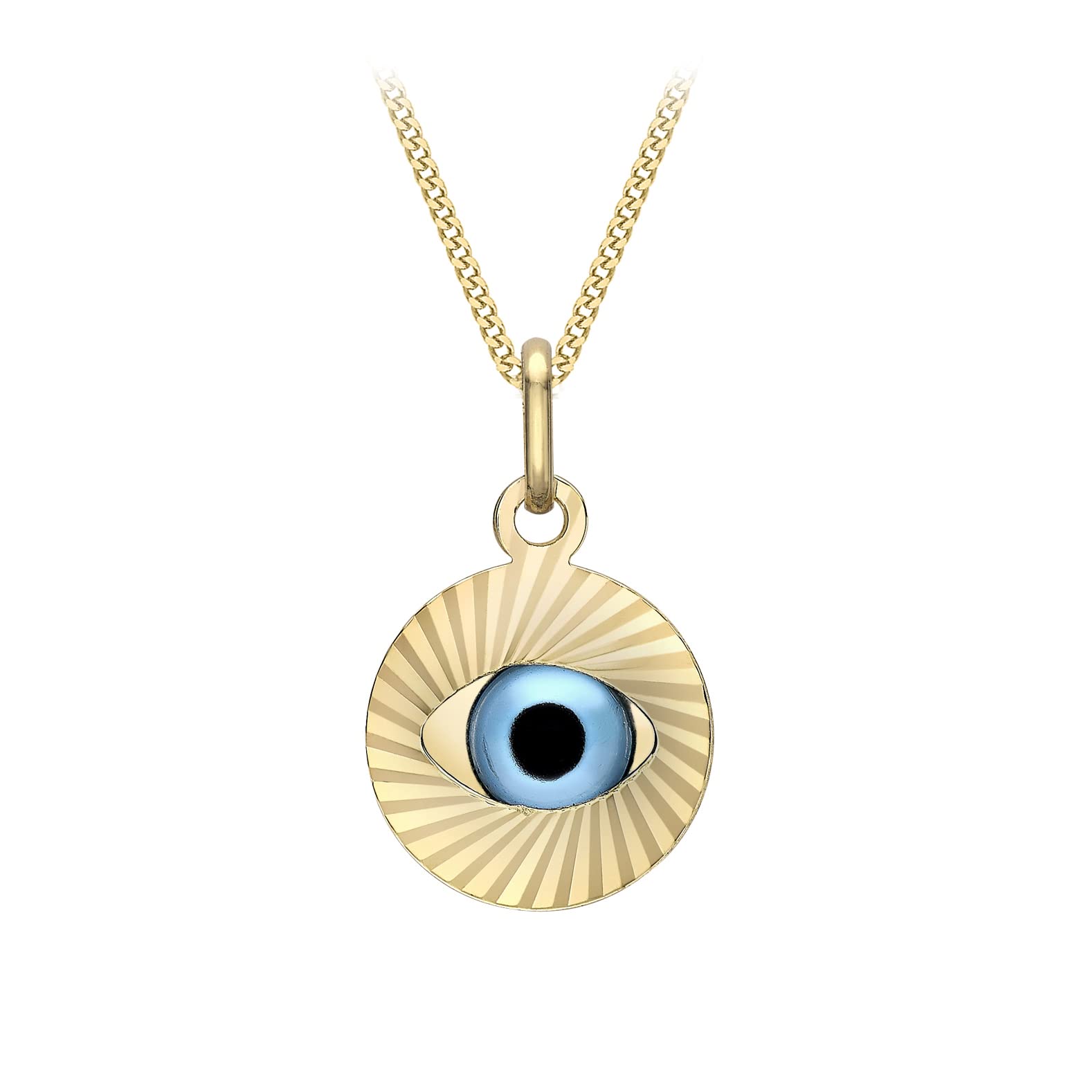 CARISSIMA Women's 9ct Yellow Gold Diamond Cut Evil Eye Pendant on Curb Chain - 46cm/18