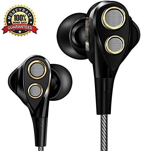 Double Moving Coil R1 Headphones, Deep Bass with Mic In Ear Earphones Sports Headset with Dual Drivers for Apple iOS and Android Phone MP3 Players PC Tablet