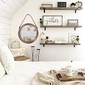 Funly mee 16.2 Inch Rustic Round Decorative Mirror with Solid Wood Frame&Rope Hanging,Farmhouse Antique Wall Decor (L) 51itqJLKDxL