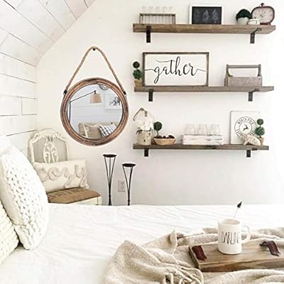 Funly mee 16.2 Inch Rustic Round Decorative Mirror with Solid Wood Frame&Rope Hanging,Farmhouse Antique Wall Decor (L) 51itqJLKDxL
