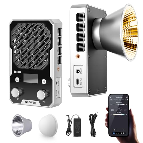NEEWER 100W ultrakompaktes LED Videolicht mit App und Panel Steuerung, bi farbige COB Videoleuchte im Taschenformat mit konstanter Lichtleistung, 4 Dimmkurven, 2700K–6500K, CRI 96+, FS100B