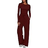 Darong Women's 2 Piece Lounge Sets 2026 Long Sleeve Tops and Wide Leg Pants Set Matching Travel Airport Outfit