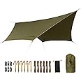 FREE SOLDIER Waterproof Portable Tarp Multifunctional Outdoor Camping Traveling Awning Backpacking Tarp Shelter Rain Tarp (Greenish Brown 6 Loop 10×12ft)