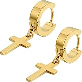 Men Women Cross Hoop Earrings Stainless Steel Dangle Huggie Earring 3 Pairs | Unisex Silver Tone Hypoallergenic Lightweight Secure Hinged Cross Dangle Hoop Earrings for Daily Wear in Pierced Ears