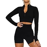 LEEDYA Women's Long Sleeve Workout Shirts Half Zip Pullover Sweatshirt Cropped Ribbed Yoga Running Athletic Tops