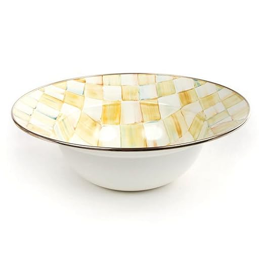 MacKenzieChilds Parchment Check Enamel Serving Bowl 12 dia. (40 oz