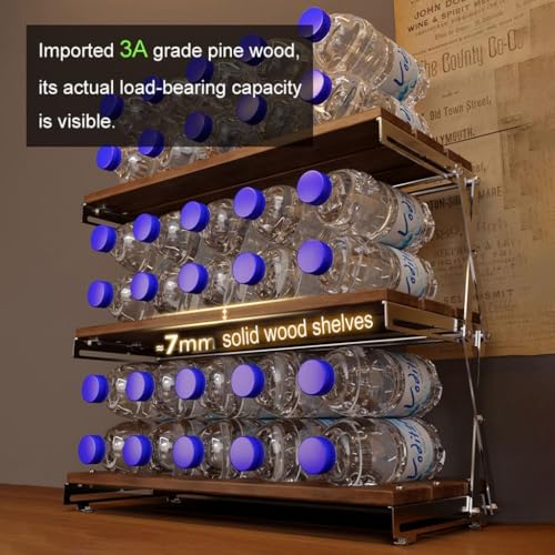 DFJLWKE Étagère à Épices Pliable 3 Niveaux- Acier Inoxydable 40cm | Organisateur de Placard-Hauteur Réglable-Bois de Noyer