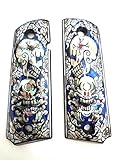 Mother of Pearl Inlay 1911 Grips Blue Skull Fit with Colt S&W Kimber Springfield