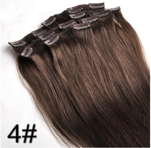 28" Clips In Remy Human Hair Extension Attach Straight 4# Dark Chestnut BROWN 120g