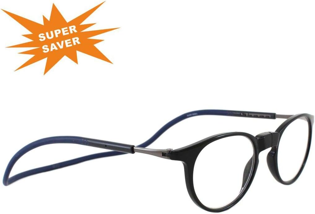 Double Battery DOUBLE DOCTOR-STYLE READING GLASSES| Detachable Nose Bridge| Flexible Silicone Strap|Round Frame|Black Blue Color| Power: + 2.75