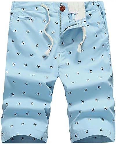 Men's Floral Draw-string Skinny Bermuda Shorts Swim Trunk Boardshorts Light Blue