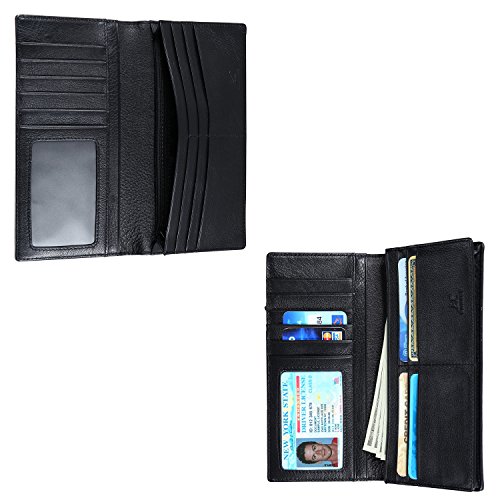 Banuce Men's Genuine Leather Bi-fold Breast Long Wallet Color Black